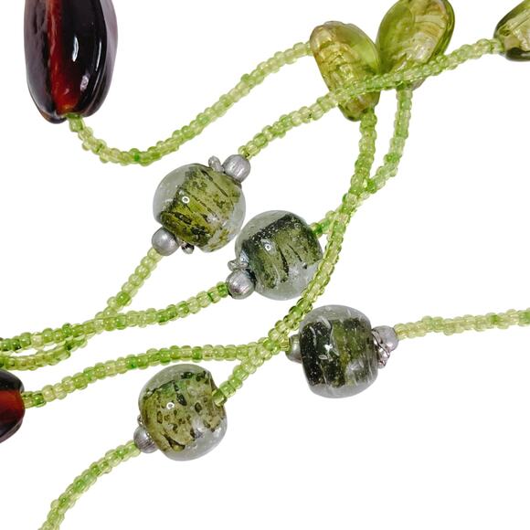 Vintage 44" Long Brown and Green Glass Seed Bead Bohemian Hippie Opera Necklace - Picture 5 of 10